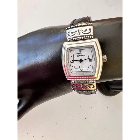 Ladies BRIGHTON Waterford Silver Plated Reversible Black/Red Band Watch - Picture 3 of 8